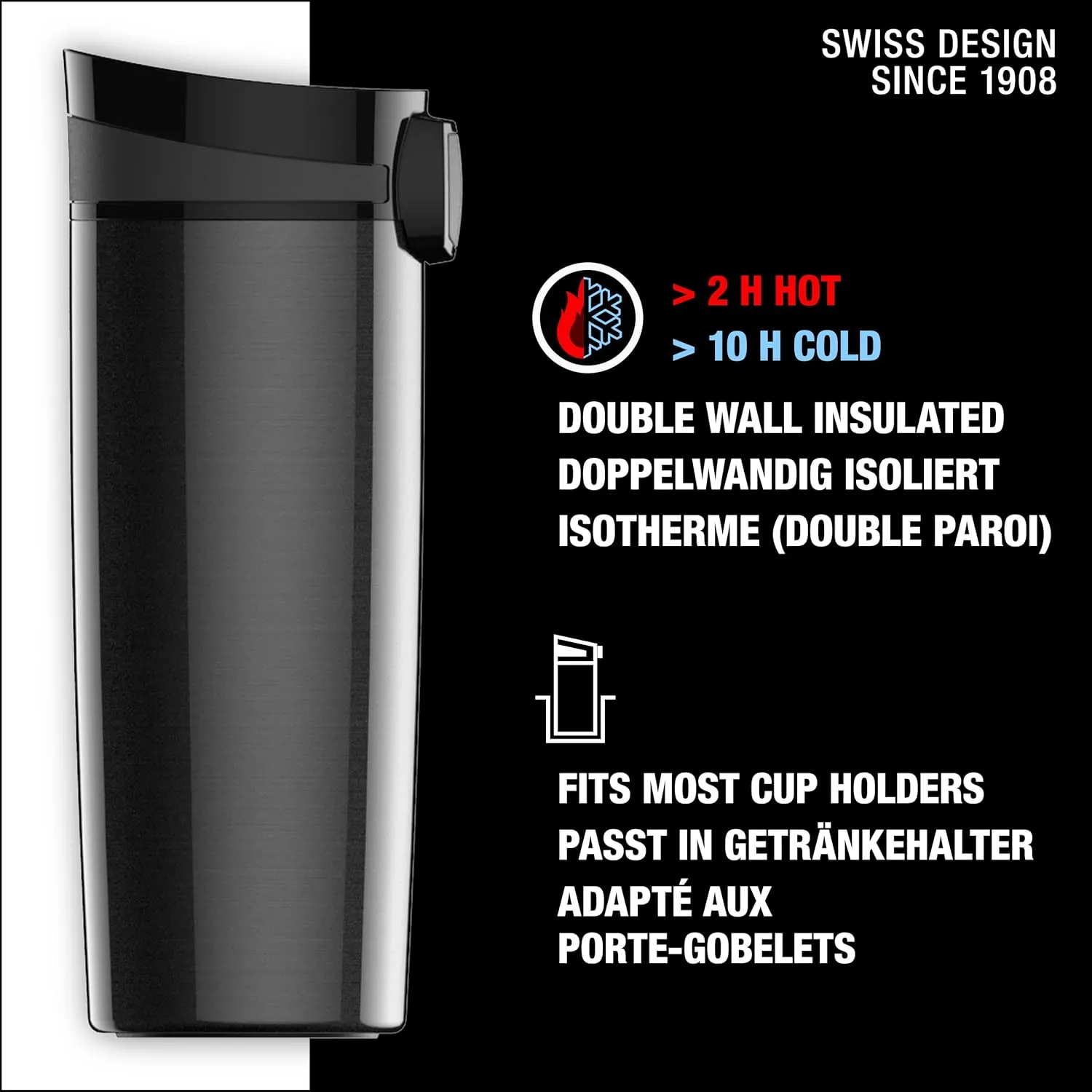 SIGG - Insulated Coffee Cup - Travel Mug Miracle Black - Hot & Cold. Leakproof. BPA Free - 18/8 Stainless Steel - 16 Oz