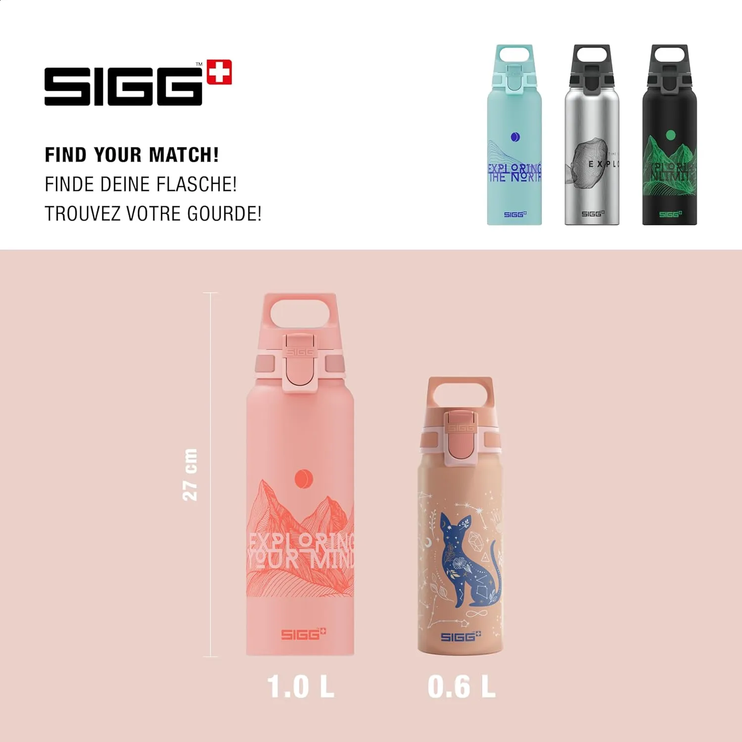 SIGG - Metal Water Bottle - WMB Pathfinder - Made in Switzerland - Carbonated Drinks - Wide Mouth - Lightweight - 34 Oz