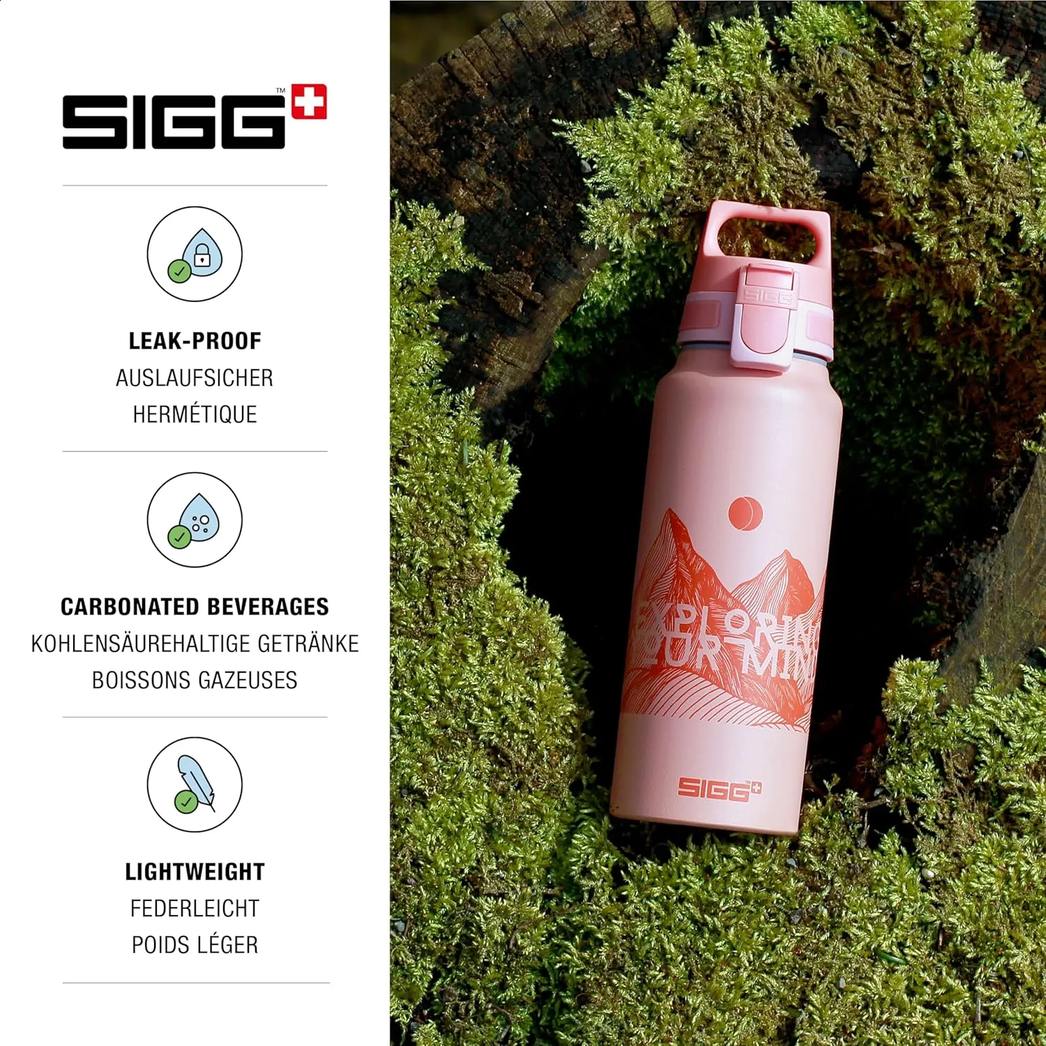 SIGG - Metal Water Bottle - WMB Pathfinder - Made in Switzerland - Carbonated Drinks - Wide Mouth - Lightweight - 34 Oz
