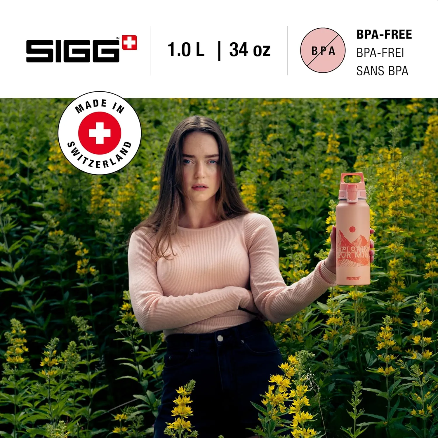 SIGG - Metal Water Bottle - WMB Pathfinder - Made in Switzerland - Carbonated Drinks - Wide Mouth - Lightweight - 34 Oz