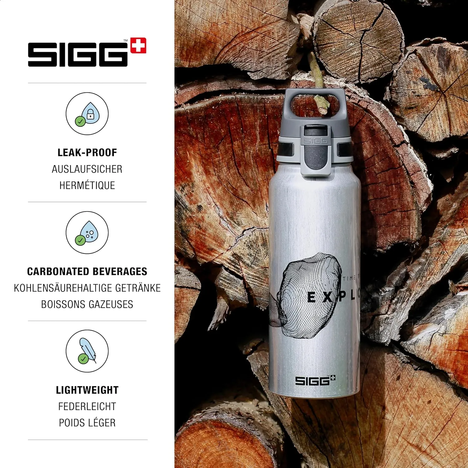 SIGG - Metal Water Bottle - WMB Pathfinder - Made in Switzerland - Carbonated Drinks - Wide Mouth - Lightweight - 34 Oz