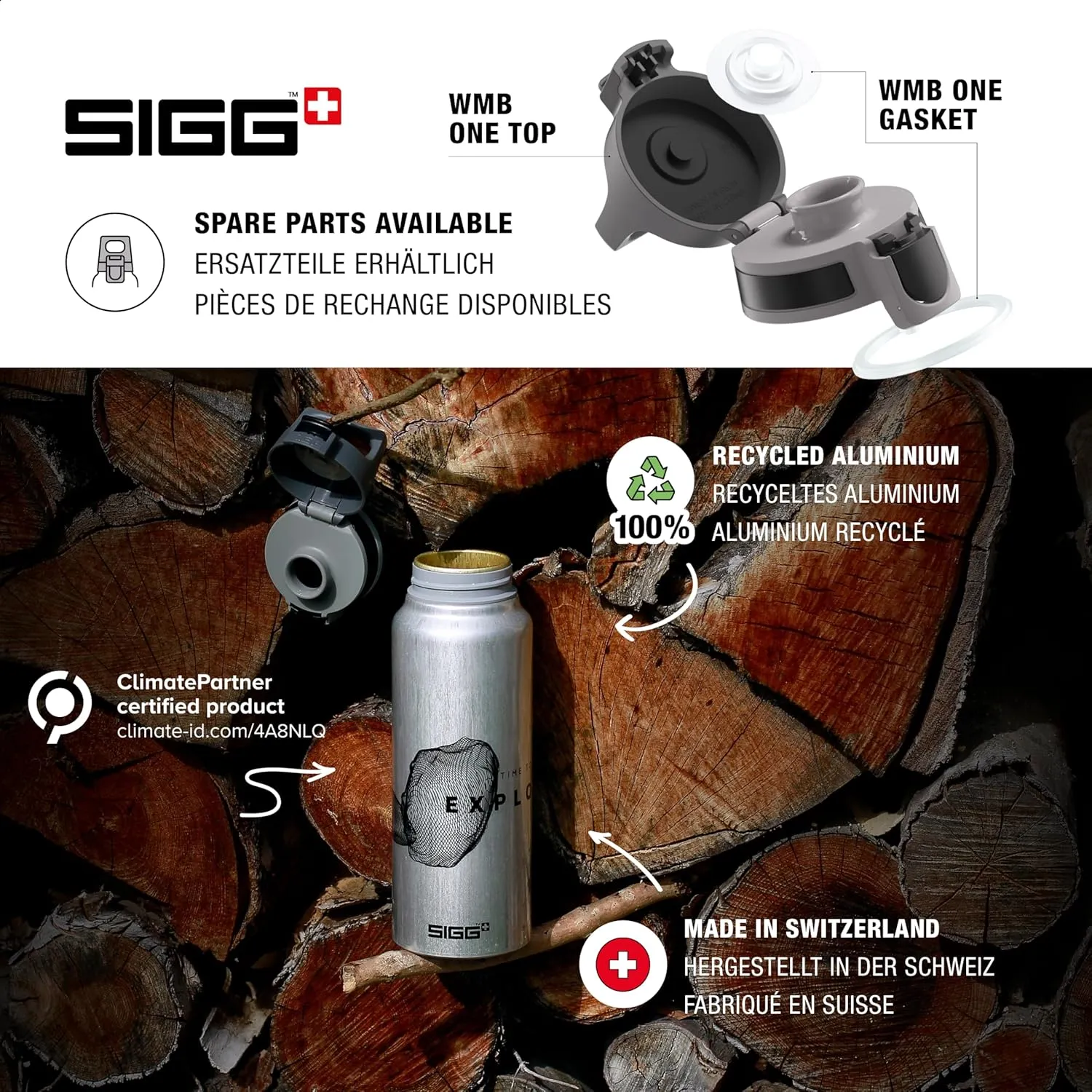 SIGG - Metal Water Bottle - WMB Pathfinder - Made in Switzerland - Carbonated Drinks - Wide Mouth - Lightweight - 34 Oz