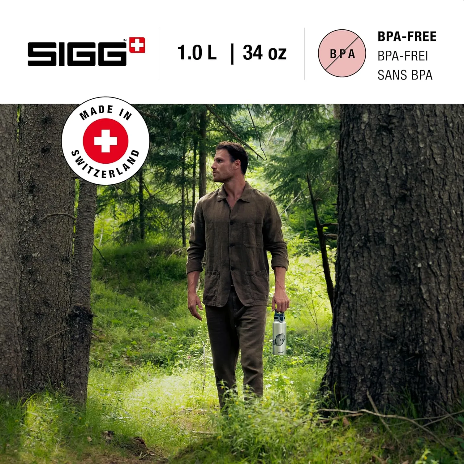 SIGG - Metal Water Bottle - WMB Pathfinder - Made in Switzerland - Carbonated Drinks - Wide Mouth - Lightweight - 34 Oz
