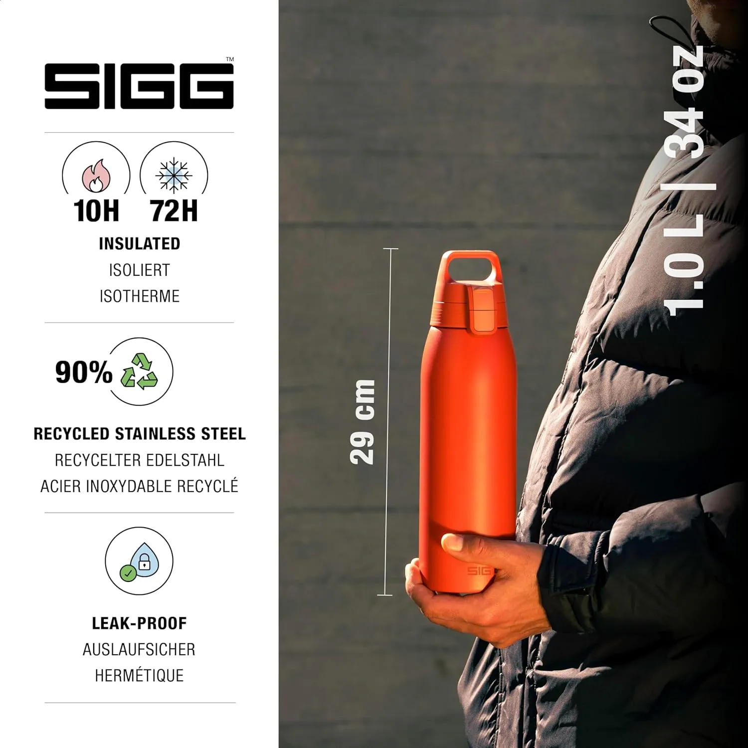SIGG - Shield Therm- Stainless Steel Insulated Water Bottle - Carbonated Drinks, Leakproof, BPA Free, Recycled, 25, 34Oz