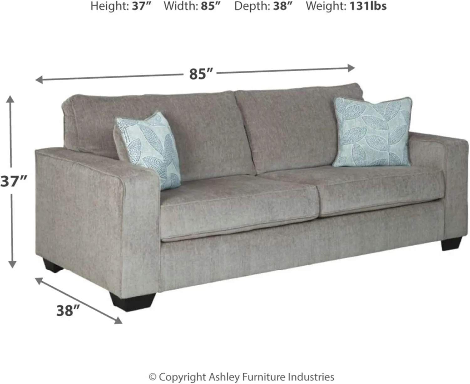 Signature Design by Ashley Altari Modern Sofa with 2 Accent Pillows, Light Gray