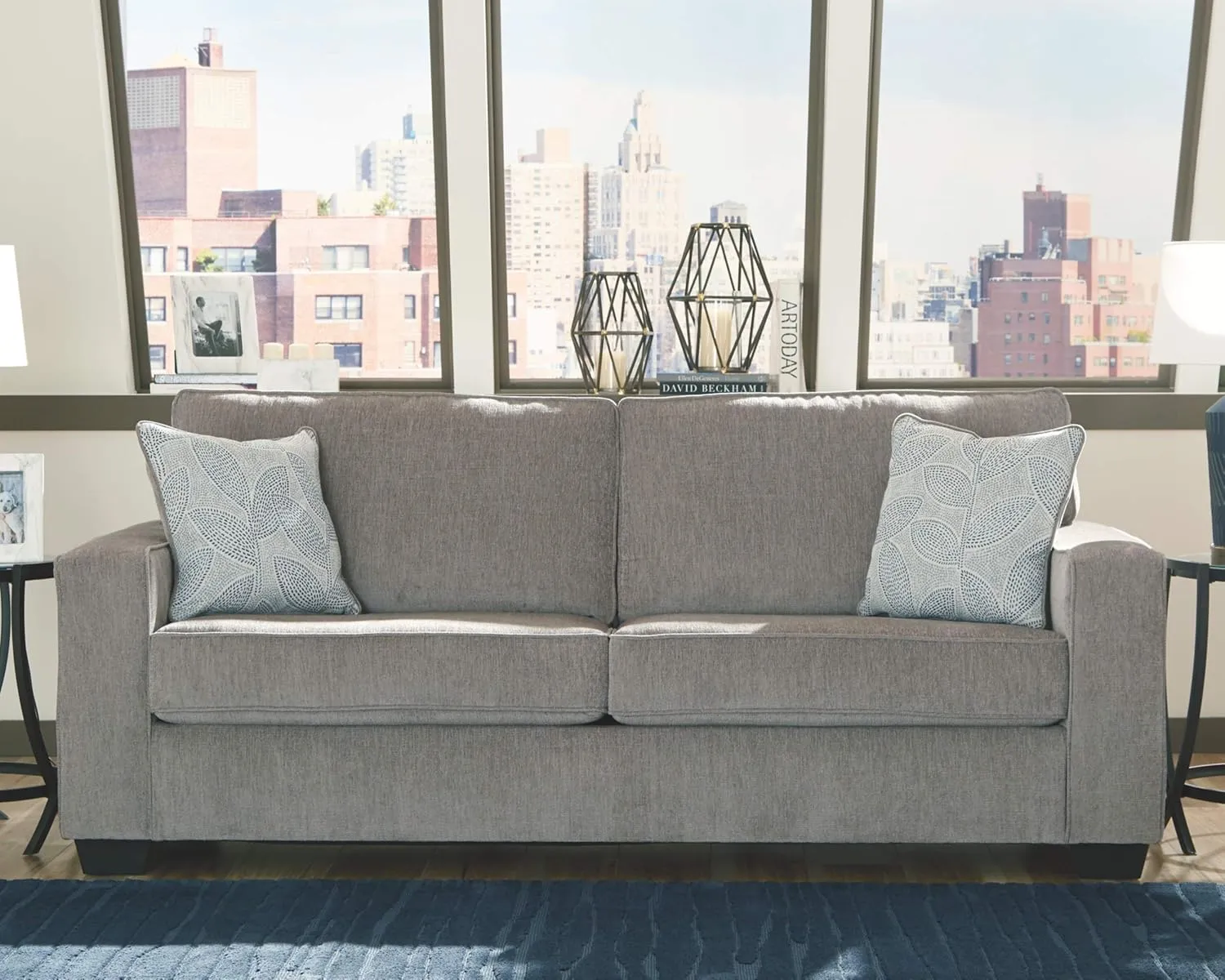 Signature Design by Ashley Altari Modern Sofa with 2 Accent Pillows, Light Gray