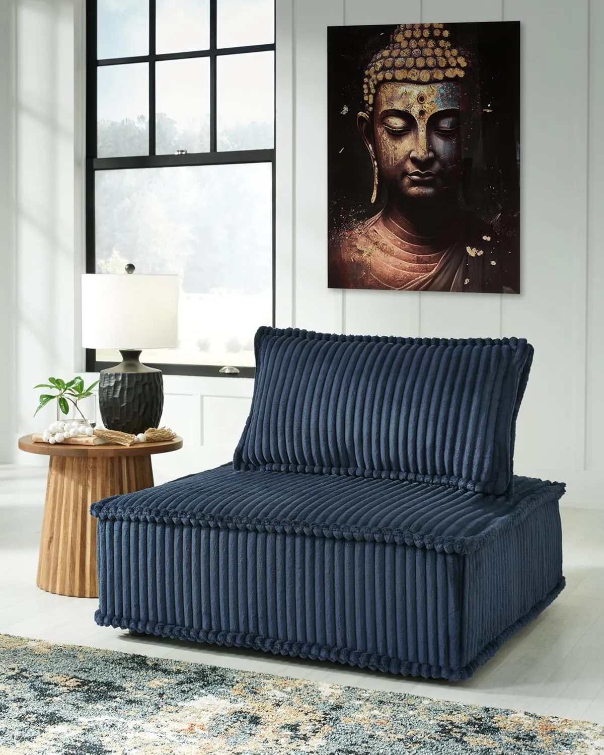 Signature Design by Ashley Bales Casual Modular Upholstered Armless Accent Chair with Non-Slip Decking and Feet, Blue