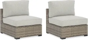 Signature Design by Ashley Outdoor Calworth Resin Wicker Patio Armless Chair, 2 Count, Beige