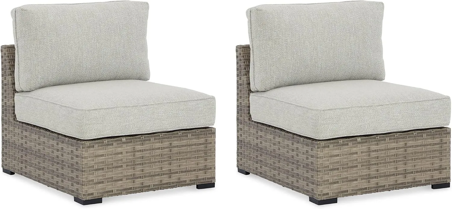Signature Design by Ashley Outdoor Calworth Resin Wicker Patio Armless Chair, 2 Count, Beige