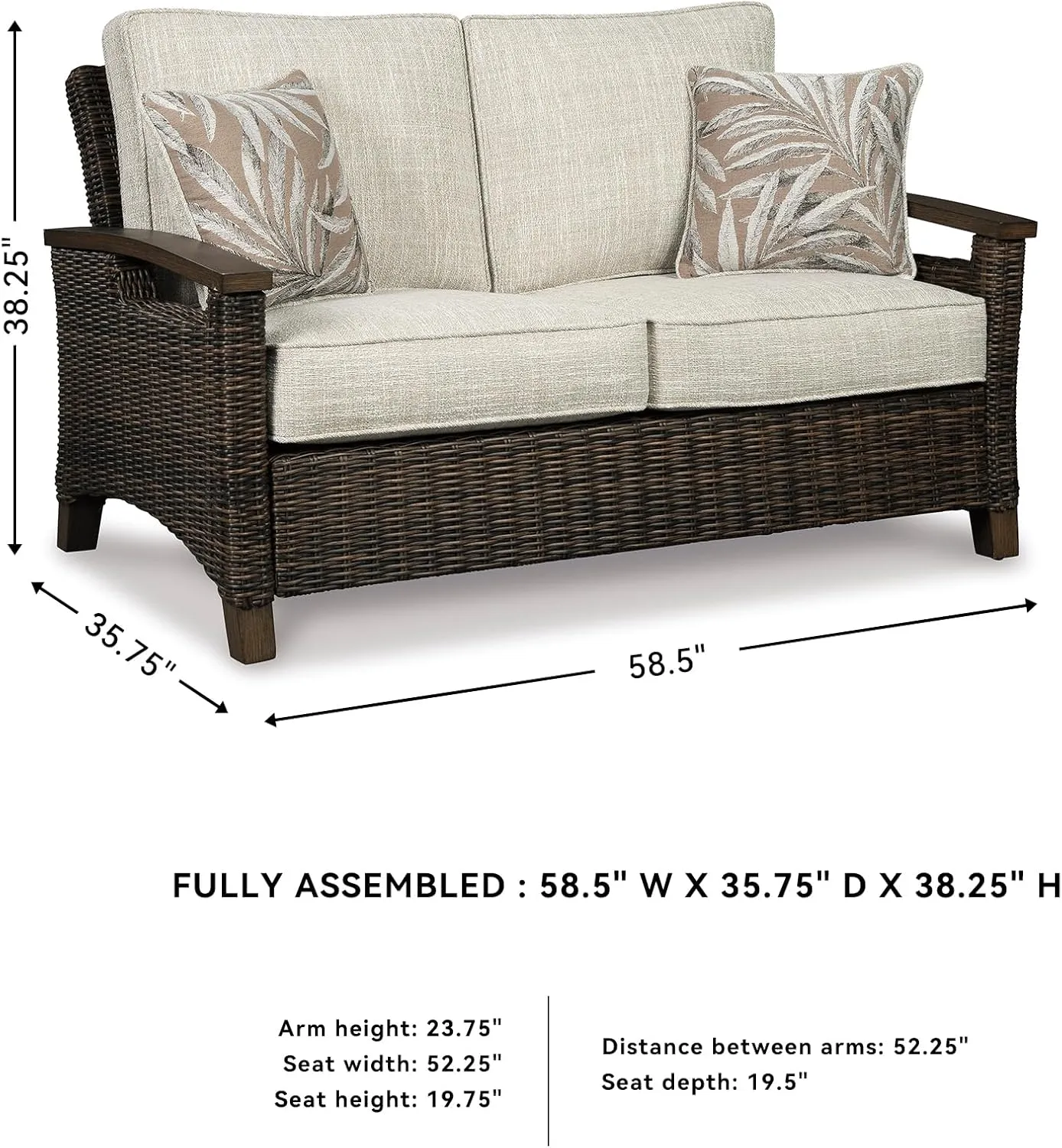 Signature Design by Ashley Paradise Trail Outdoor Loveseat with All Weather Cushions, Medium Brown
