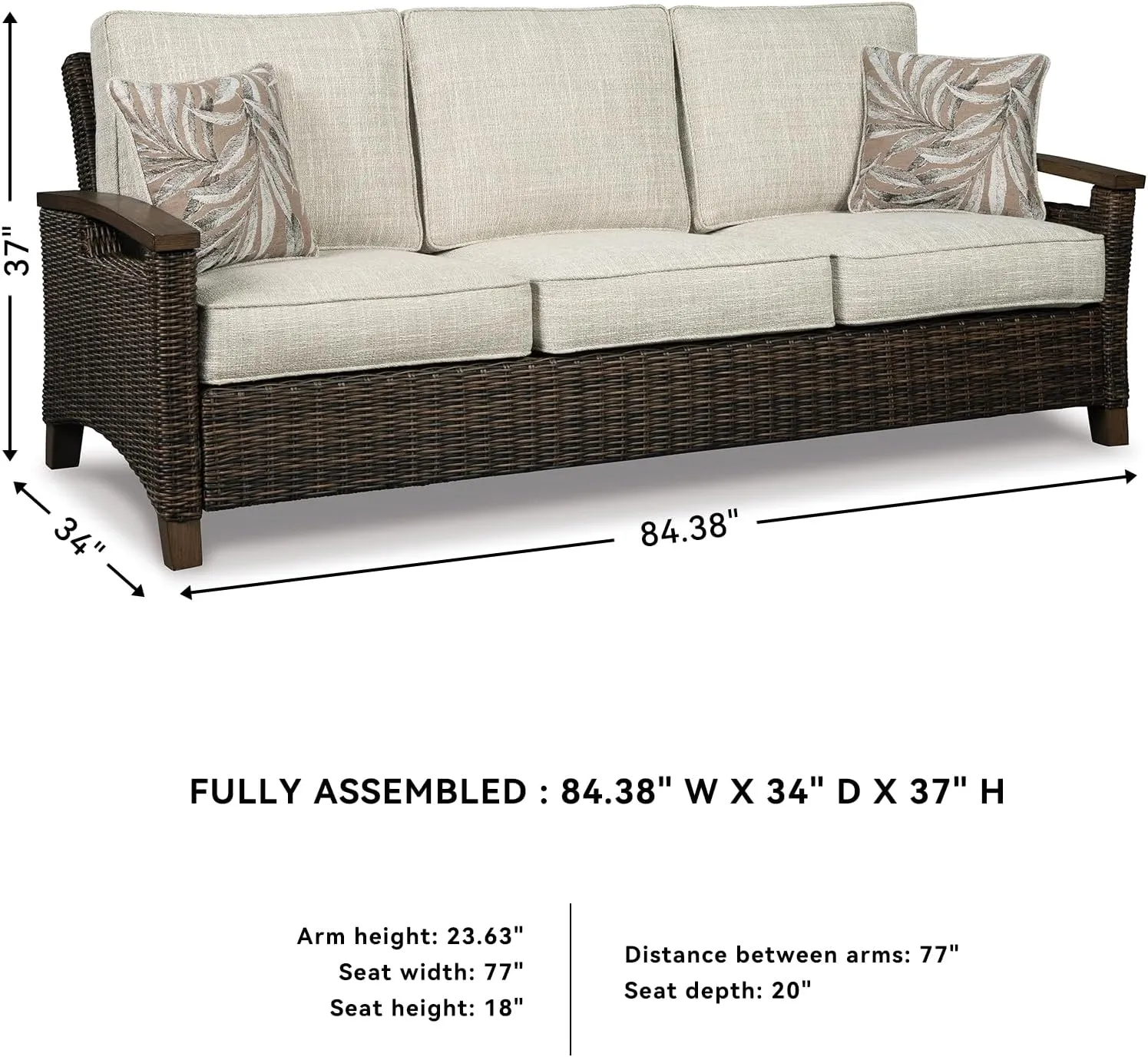 Signature Design by Ashley Paradise Trail Outdoor Patio Sofa with Cushion and 2 Pillows, Brown & Beige