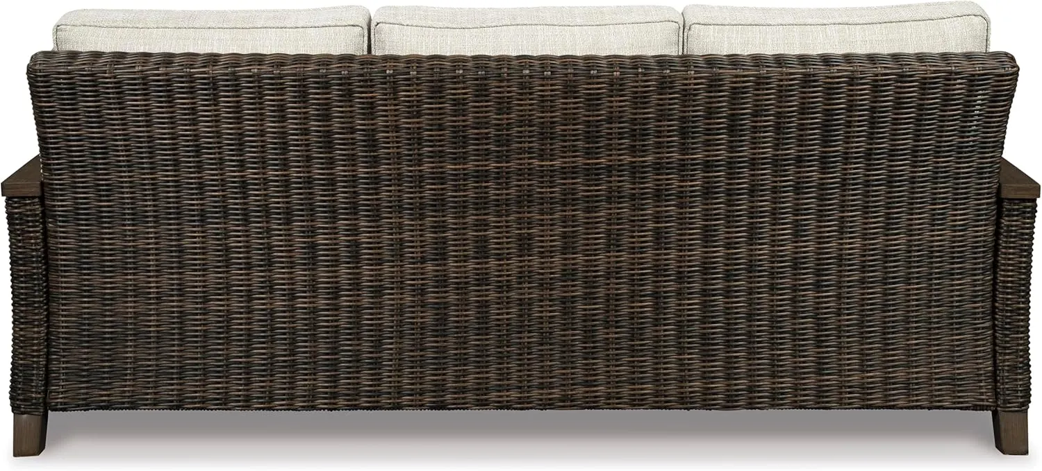 Signature Design by Ashley Paradise Trail Outdoor Patio Sofa with Cushion and 2 Pillows, Brown & Beige