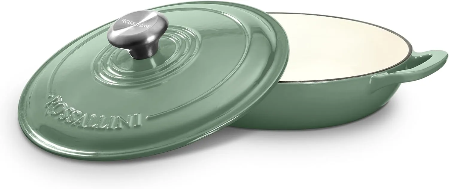 Signature Enameled Cast Iron Braiser, Non-Stick Serving Pot with Tight Fitting Lid for Perfect Roasting, Baking, Sauteing, Searing, and Pan Frying | 1.5Q (1.4L) - Sage