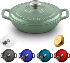 Signature Enameled Cast Iron Braiser, Non-Stick Serving Pot with Tight Fitting Lid for Perfect Roasting, Baking, Sauteing, Searing, and Pan Frying | 1.5Q (1.4L) - Sage