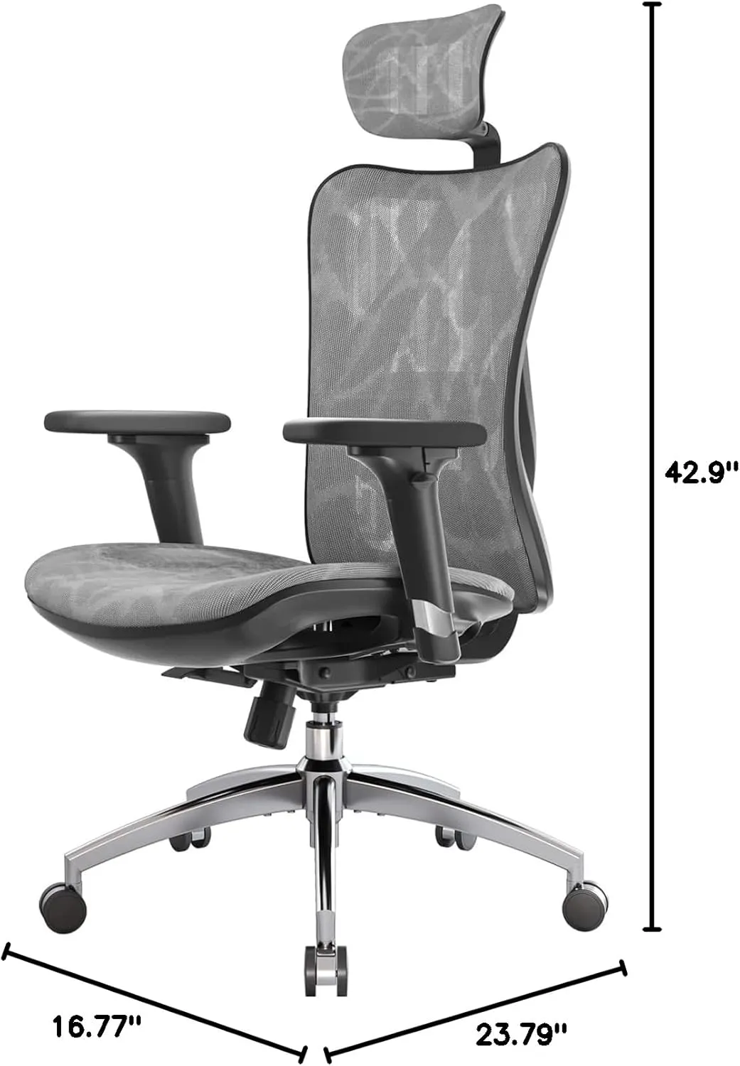 SIHOO M57 Ergonomic Office Chair with 3 Way Armrests Lumbar Support and Adjustable Headrest High Back Tilt Function Grey