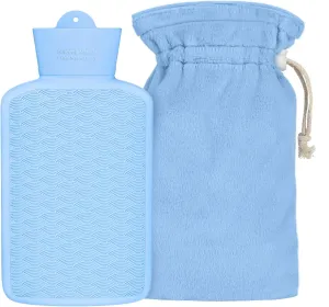 Silicone Hot Water Bottle, 1L Hot Water Bag for Pain Relief, Hot & Cold Compress, Hand & Feet Warmer, Menstrual Cramps Relief (Blue)