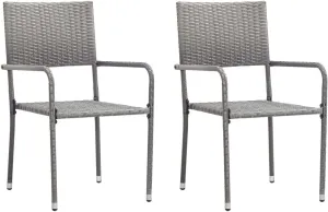 Sillas De Comedor Dining Chairs Camping Chairs Dining Room Chairs - Patio Dining Chairs 2 pcs Stackable Gray Poly Rattan for Terrace Park Campsites Beaches