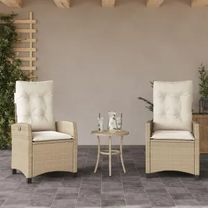 Sillas De Patio Dining Chairs Outdoor Chairs Outdoor Patio Chairs - Reclining Patio Chairs 2 pcs with Cushions Beige Poly Rattan for Beaches Park Garden Terrace