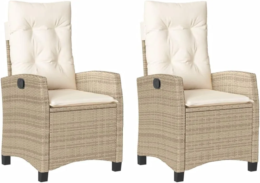 Sillas De Patio Dining Chairs Outdoor Chairs Outdoor Patio Chairs - Reclining Patio Chairs 2 pcs with Cushions Beige Poly Rattan for Beaches Park Garden Terrace