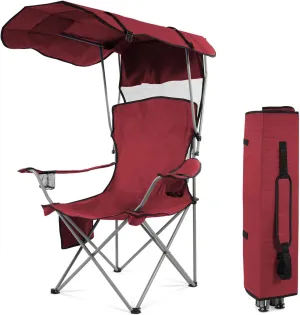 Simple Deluxe Canopy Camping Chair for Adults, Lightweight Portable Folding Outdoor Chair with Cup Holder & Armrests, Oversized Comfort for Beach, Picnic, Sports and Lawn, Red