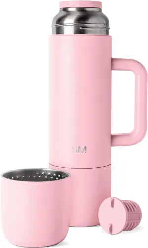 Simple Modern 36oz Insulated Hot Beverage Bottle with 2 Mugs | Travel Coffee Thermos for Hot Drinks | Twist and Pour Top | Commute, Travel, and Picnic Friendly | Roam Collection | Blush
