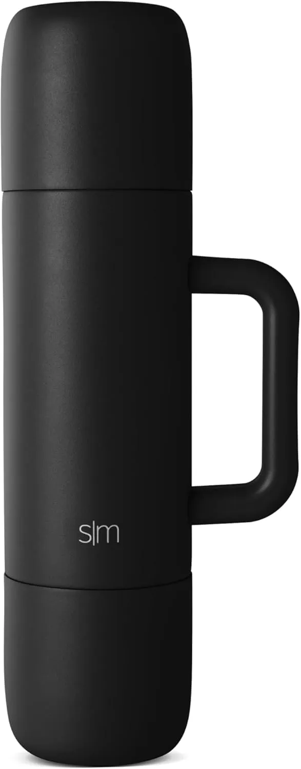 Simple Modern 36oz Insulated Hot Beverage Bottle with 2 Mugs | Travel Coffee Thermos for Hot Drinks | Twist and Pour Top | Commute, Travel, and Picnic Friendly | Roam Collection | Midnight Black