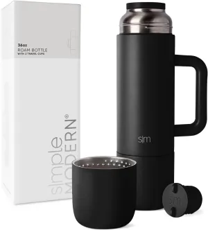 Simple Modern 36oz Insulated Hot Beverage Bottle with 2 Mugs | Travel Coffee Thermos for Hot Drinks | Twist and Pour Top | Commute, Travel, and Picnic Friendly | Roam Collection | Midnight Black