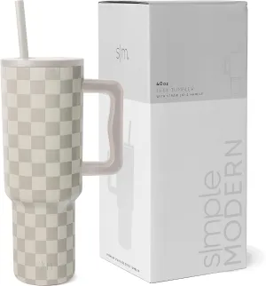 Simple Modern 40 oz Trek Tumbler with Handle and Straw Lid | Cup Holder Friendly Insulated Stainless Steel Travel Mug | Checkmate