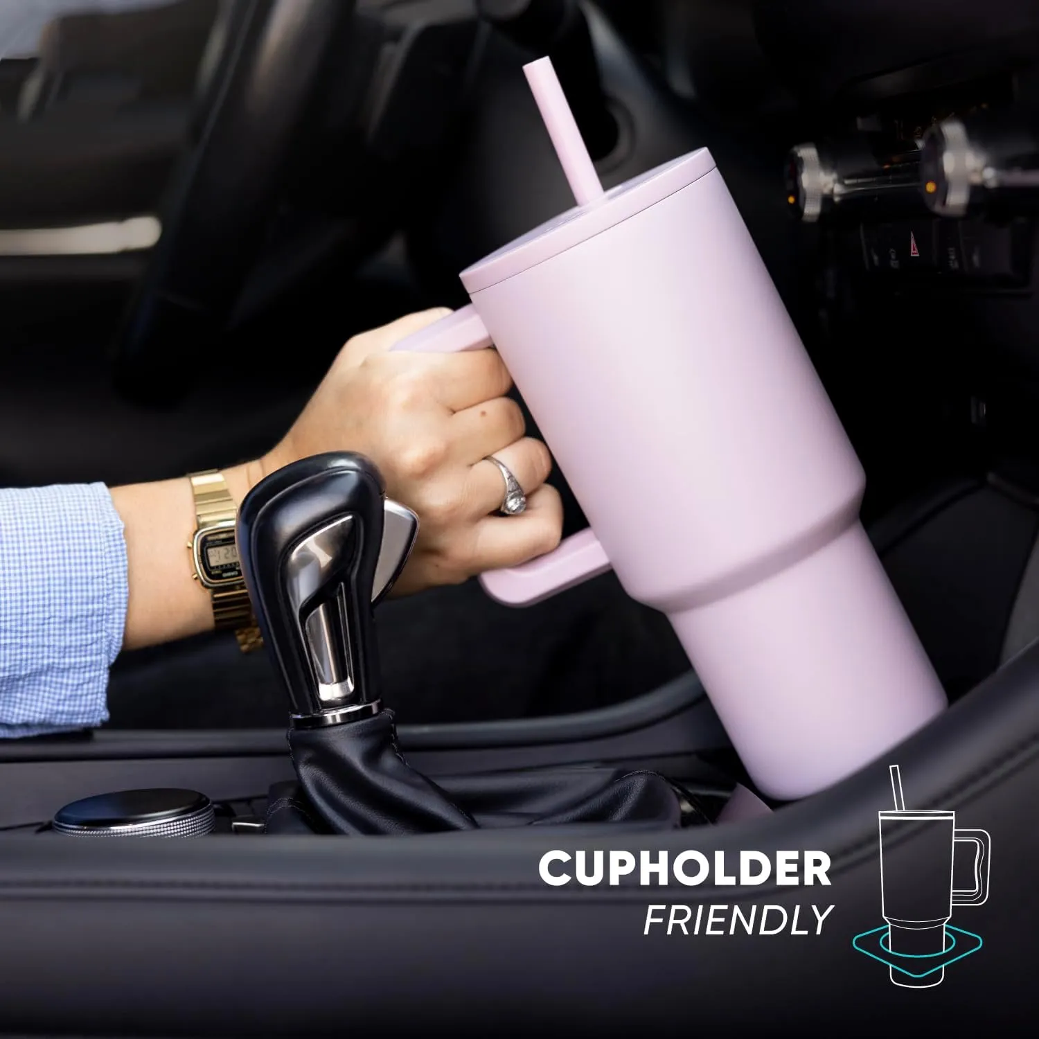 Simple Modern 40 oz Trek Tumbler with Handle and Straw Lid | Cup Holder Friendly Insulated Stainless Steel Travel Mug | Checkmate