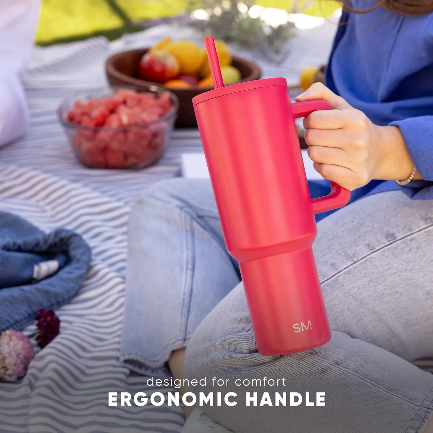 Simple Modern 40 oz Trek Tumbler with Handle and Straw Lid | Cup Holder Friendly Insulated Stainless Steel Travel Mug | Checkmate