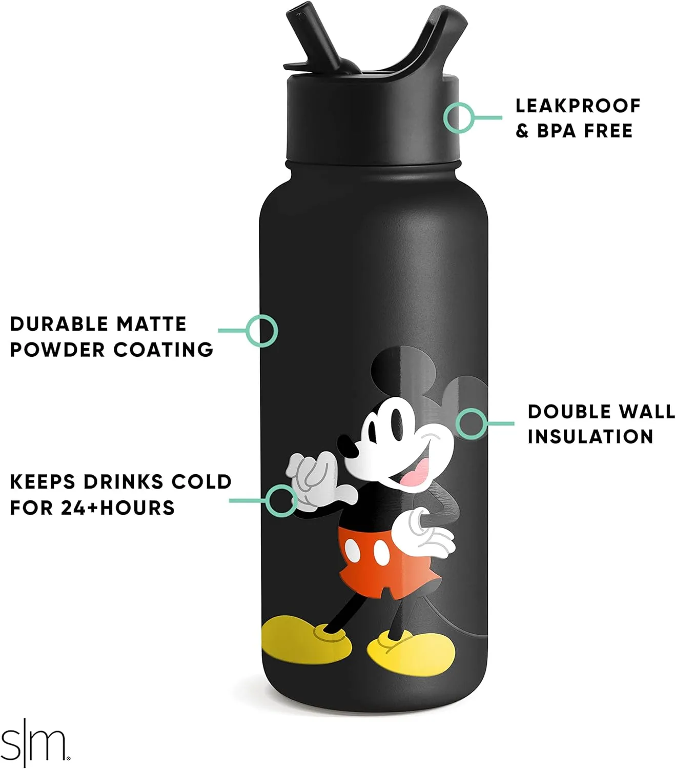 Simple Modern Disney Mickey Mouse Water Bottle with Straw Lid Vacuum Insulated Stainless Steel Metal Thermos | Gifts Reusable Leak Proof Flask for Gym Travel | Summit Collection | 32oz It's Me, Mickey