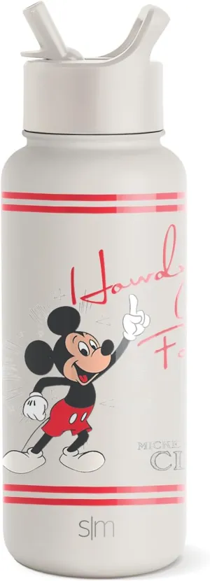 Simple Modern Disney Mickey Mouse Water Bottle with Straw Lid Vacuum Insulated Stainless Steel Metal Thermos | Gifts Reusable Leak Proof Flask | Summit Collection | 32oz, Mickey Howdy Folks