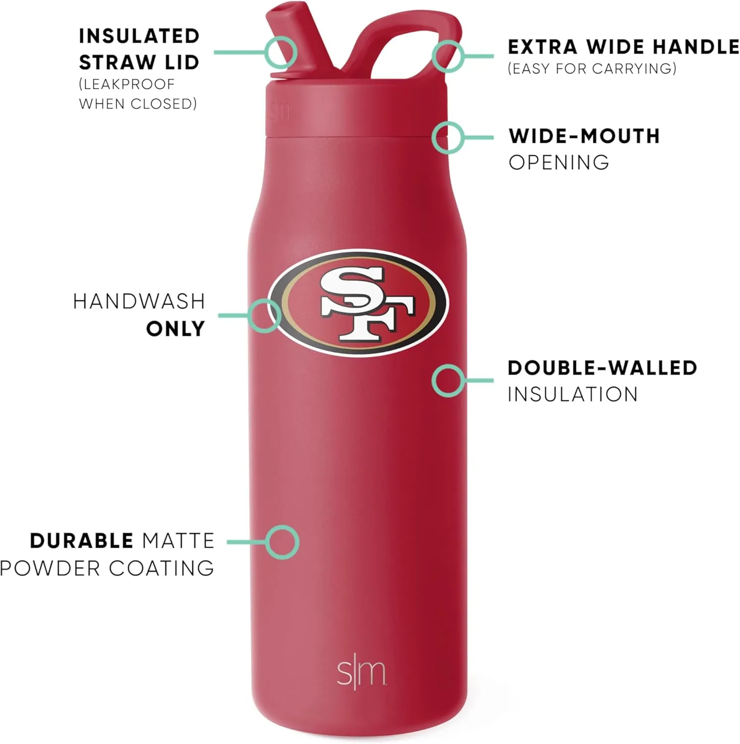 Simple Modern Officially Licensed NFL San Francisco 49ers Water Bottle with Straw Lid | Leak Proof Insulated Stainless Steel Travel Thermos | Gifts for Men Women| Mesa Collection | San Francisco 49ers