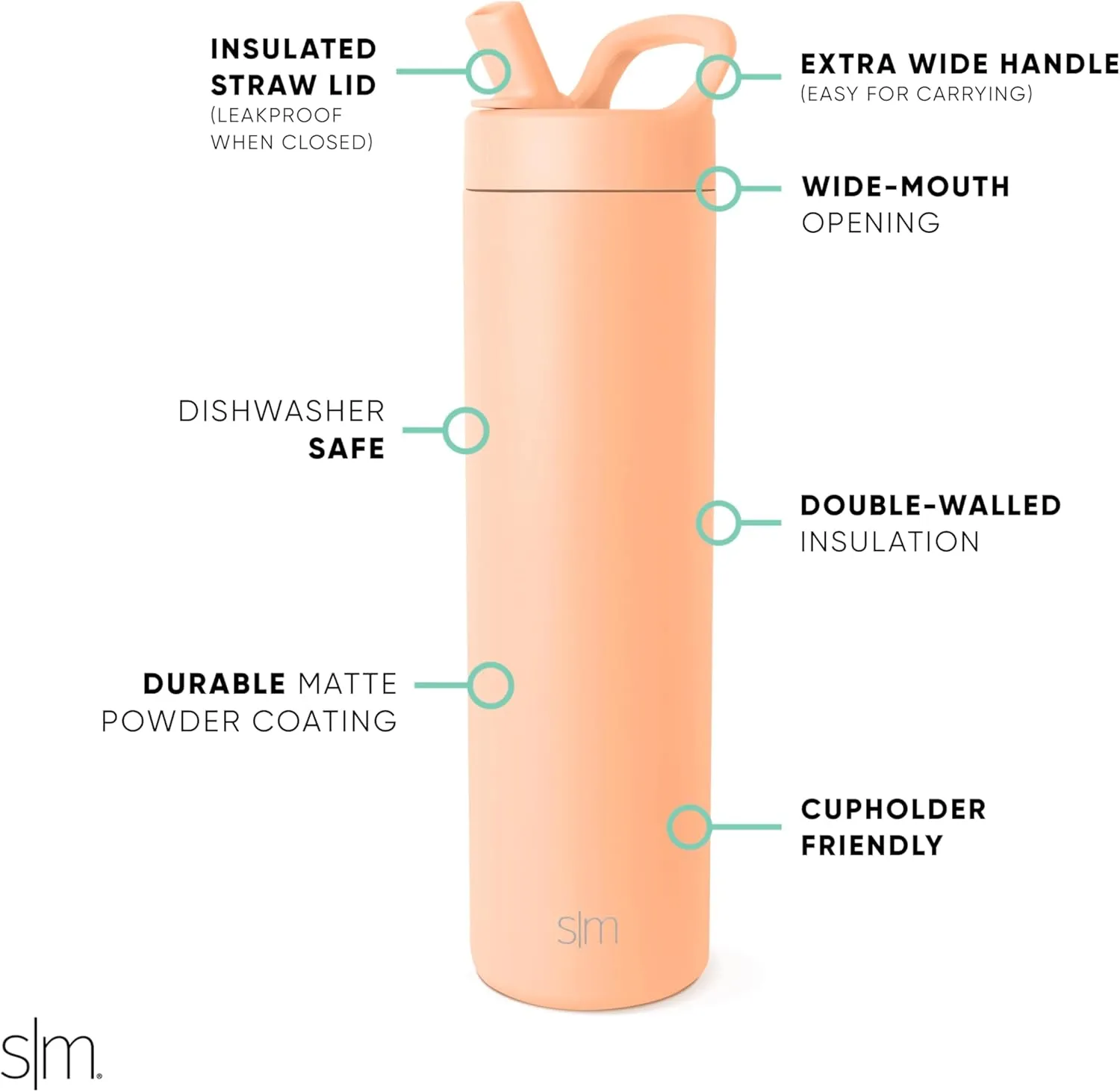Simple Modern Water Bottle with Straw lid | Insulated Stainless Steel Thermos | Reusable Travel Water Bottles for Gym & Sports | Leak Proof & BPA Free | Mesa Collection | 24oz, Bellini