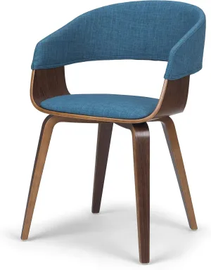 SIMPLIHOME Lowell Dining Chairs - Upholstered Walnut Finish Bentwood Frame and Linen-Style Fabric Kitchen Chair in Blue, Modern Dining Room Seating with Curved Back and Padded Seat