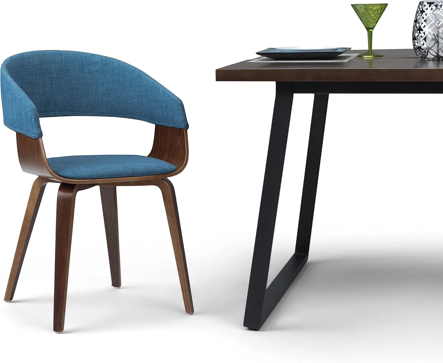 SIMPLIHOME Lowell Dining Chairs - Upholstered Walnut Finish Bentwood Frame and Linen-Style Fabric Kitchen Chair in Blue, Modern Dining Room Seating with Curved Back and Padded Seat