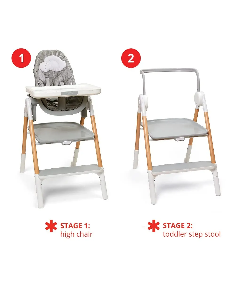 Skip Hop Baby High Chair 2-in 1 Convertible High Chair, Sit-to-Step, Grey/White