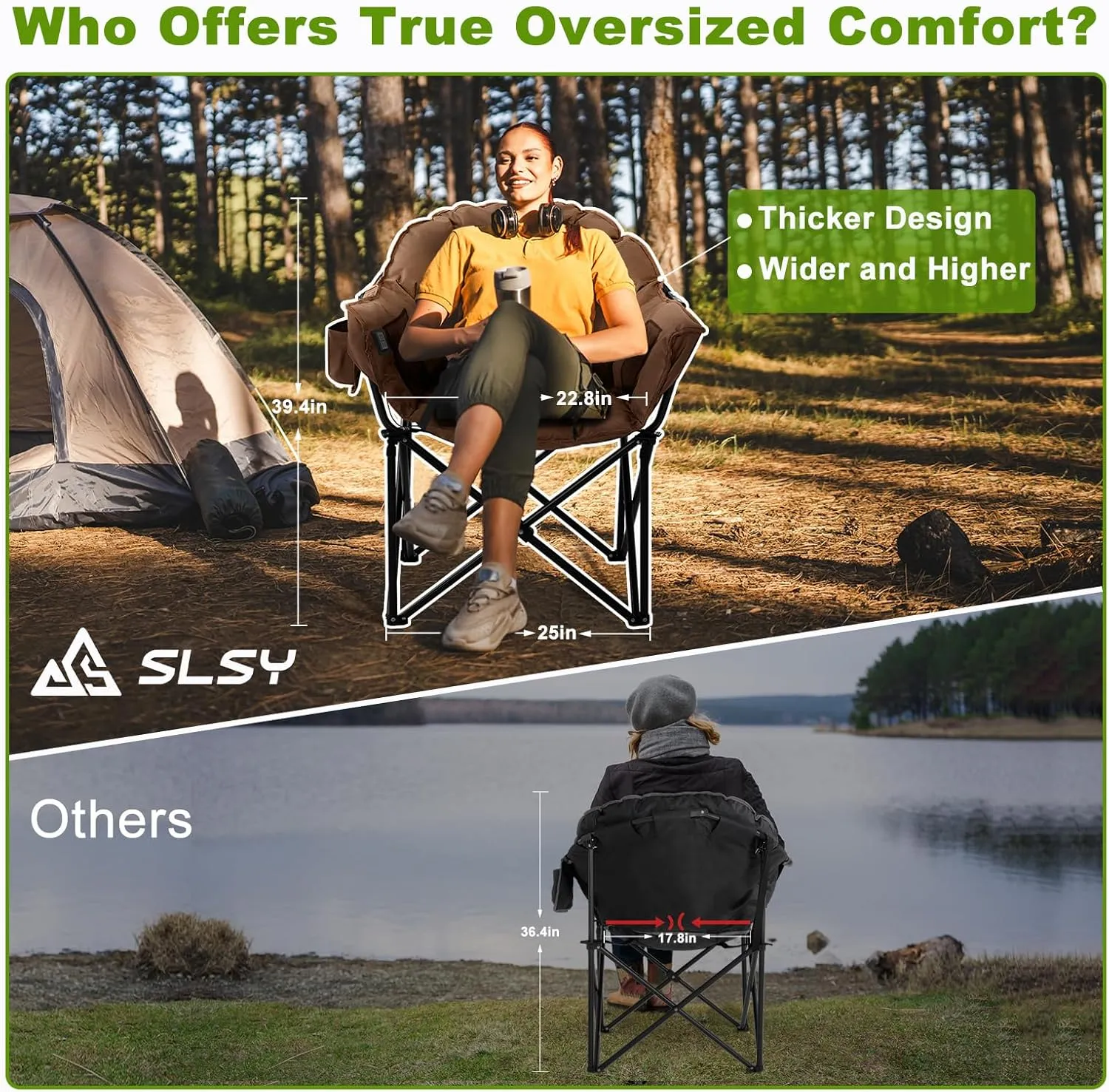 Slsy Oversized Heated Camping Chair Heats Back and Seat, Heated Chairs Outdoor Lawn Chair with Pillow, 3 Heat Levels Heavy Duty Heated Moon Chair for Camping, Picnic, Lounge Patio