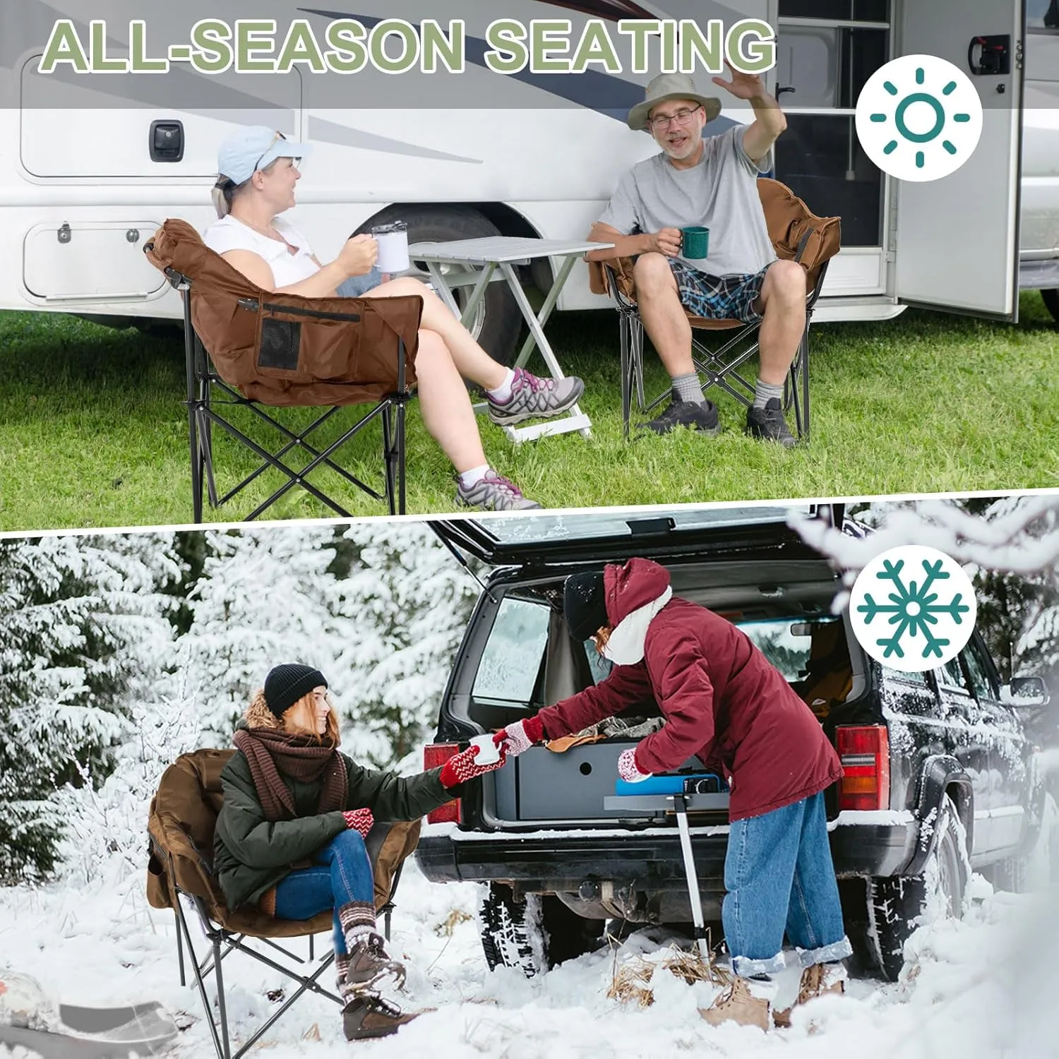 Slsy Oversized Heated Camping Chair Heats Back and Seat, Heated Chairs Outdoor Lawn Chair with Pillow, 3 Heat Levels Heavy Duty Heated Moon Chair for Camping, Picnic, Lounge Patio