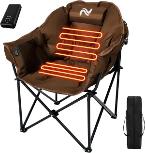 Slsy Oversized Heated Camping Chair Heats Back and Seat, Heated Chairs Outdoor Lawn Chair with Pillow, 3 Heat Levels Heavy Duty Heated Moon Chair for Camping, Picnic, Lounge Patio