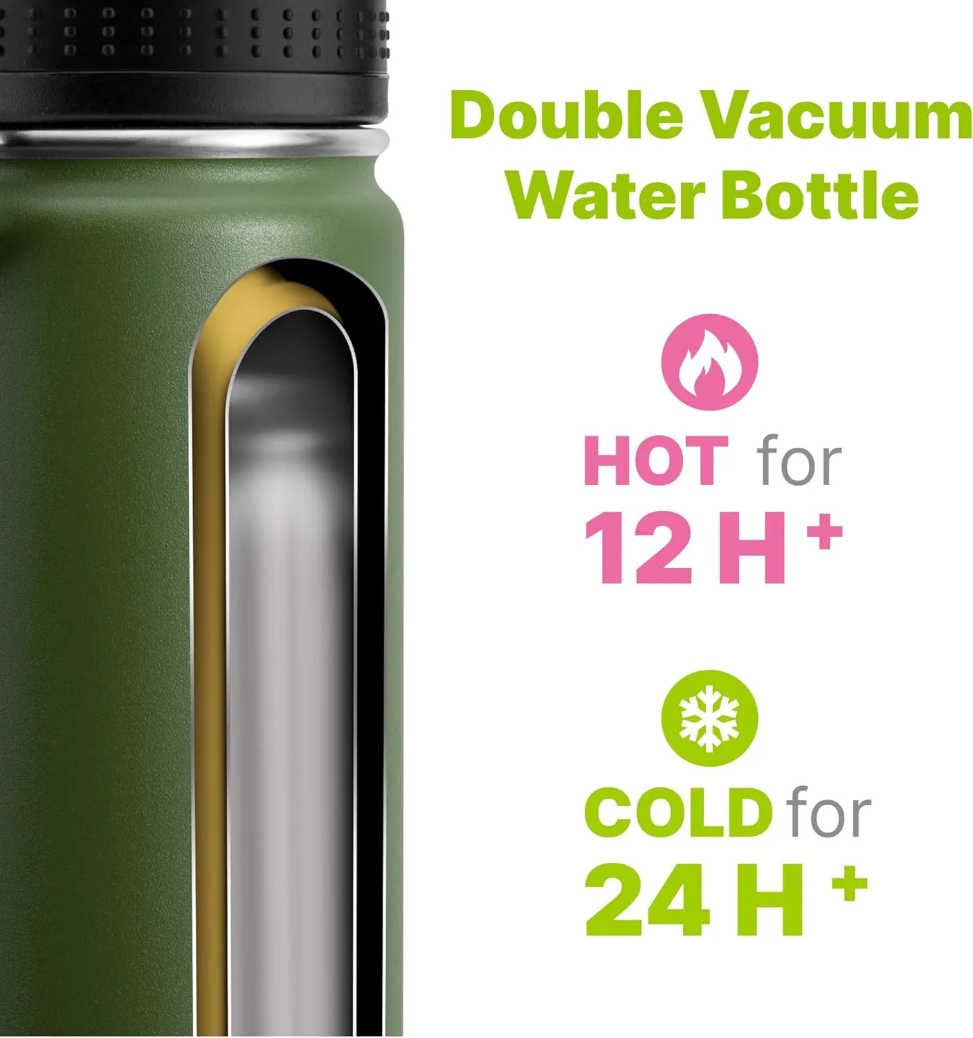 Small Water Bottle 12 oz Sports Wide Mouth Water Bottle for School-Reuasble Stainless Steel Vacuum Insulated Water Flask for Travle (Grass Green)