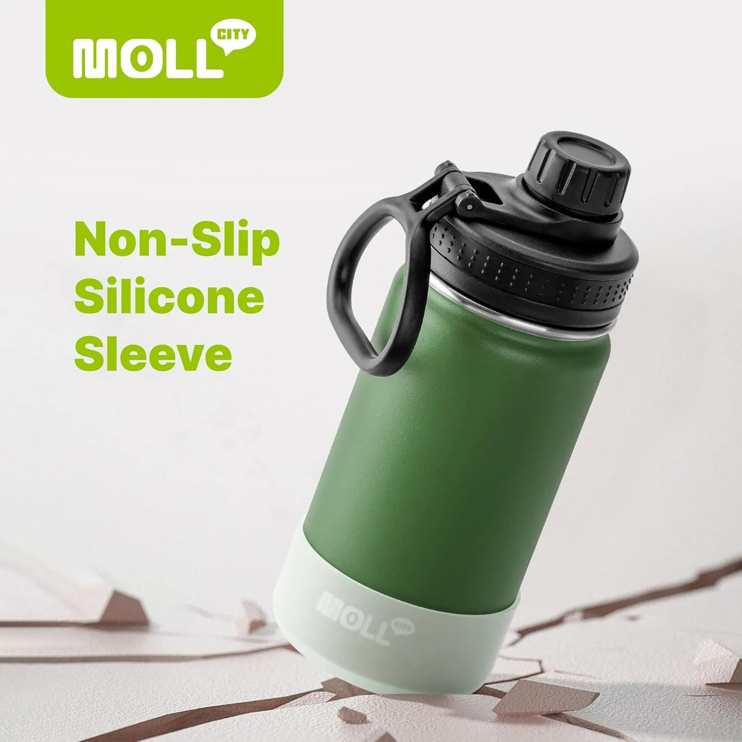 Small Water Bottle 12 oz Sports Wide Mouth Water Bottle for School-Reuasble Stainless Steel Vacuum Insulated Water Flask for Travle (Grass Green)