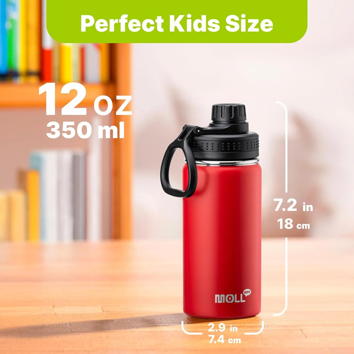 Small Water Bottle for kids-12 oz Stainless Steel Vacuum Insulated Wide Mouth Water Bottle with Spout Lid (Canyon Red)