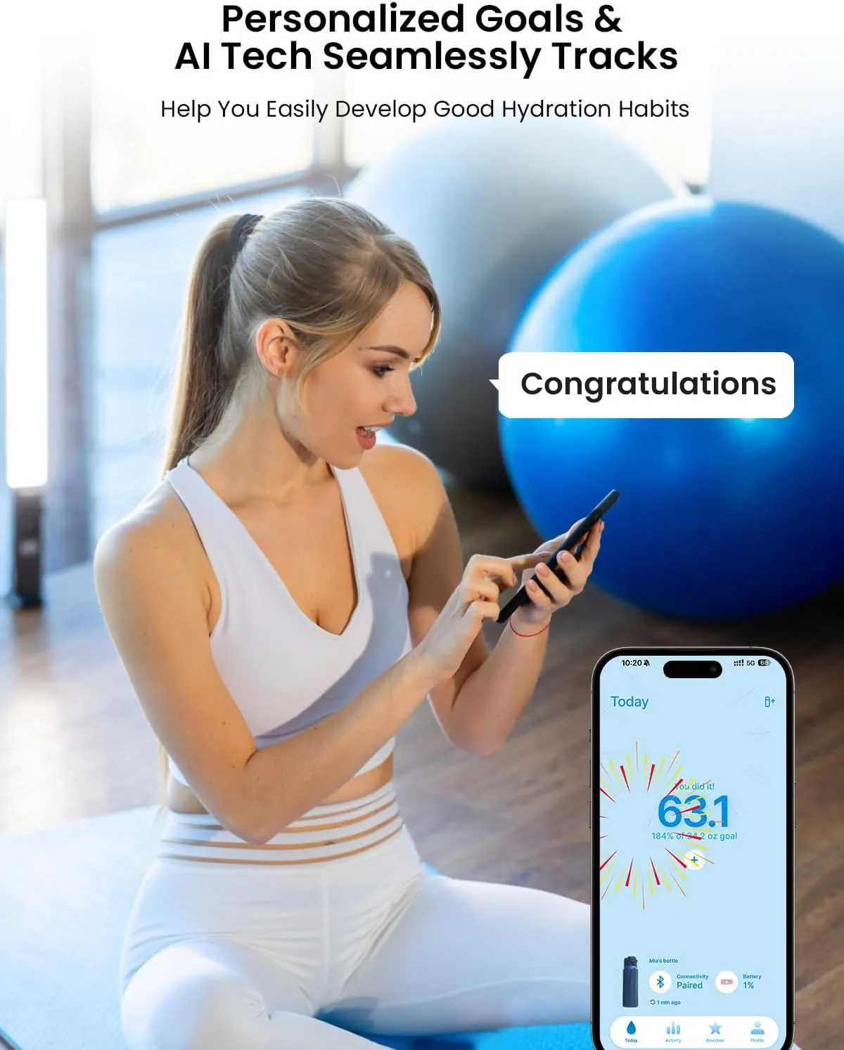Smart Water Bottle with Reminder to Drink Water, 24oz BPA-Free Stainless Steel Vacuum Insulated Water Bottle, Wide Mouth Water Tracker Bottle with APP, Ideal for Gift - Blue