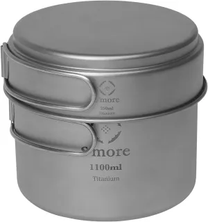 S'more Titanium Cooking Set, Ultralight Eco-Friendly Camping Cookware, Pot and Pan 2 in 1 with Folding Handle for Hiking, Traveling, and Picnic