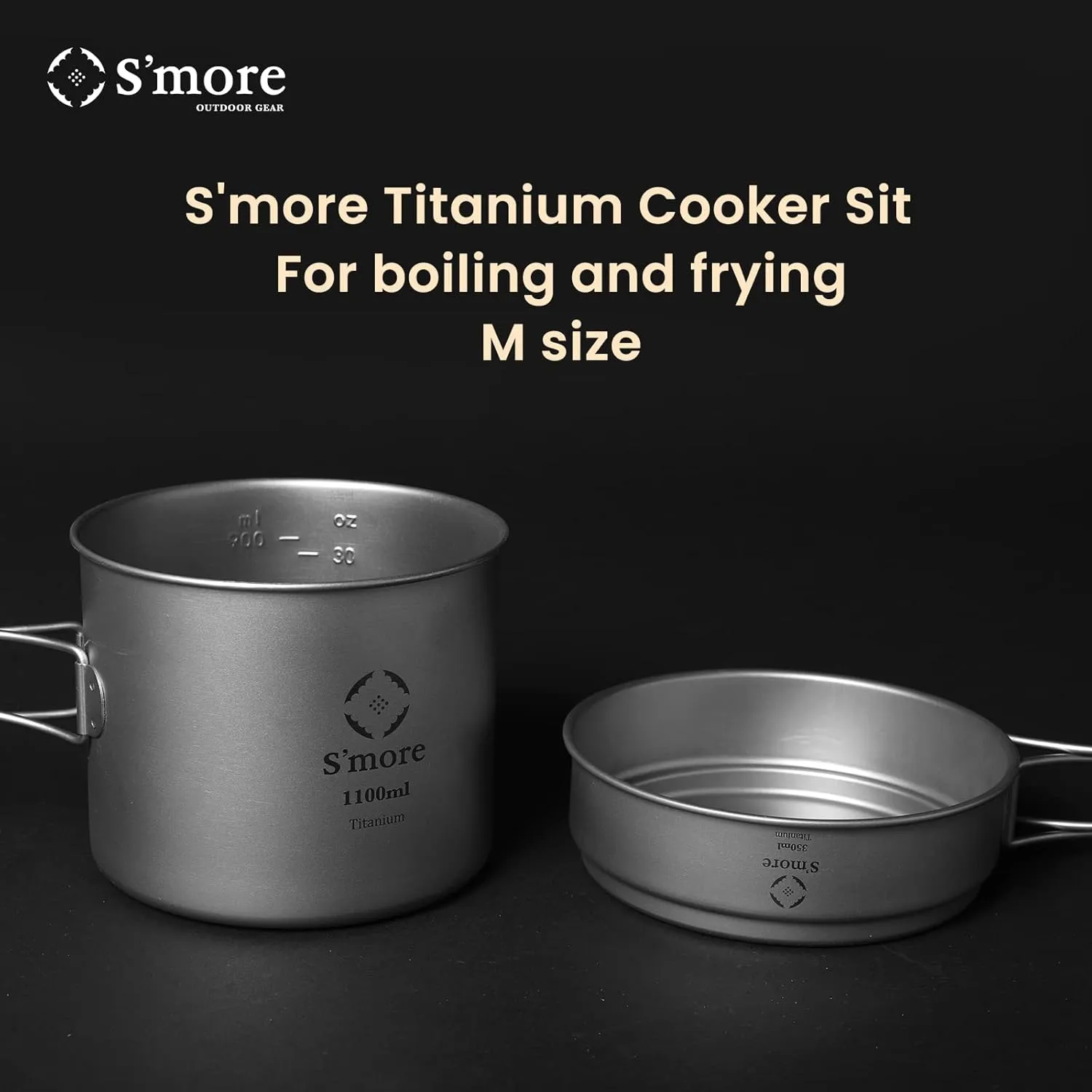 S'more Titanium Cooking Set, Ultralight Eco-Friendly Camping Cookware, Pot and Pan 2 in 1 with Folding Handle for Hiking, Traveling, and Picnic