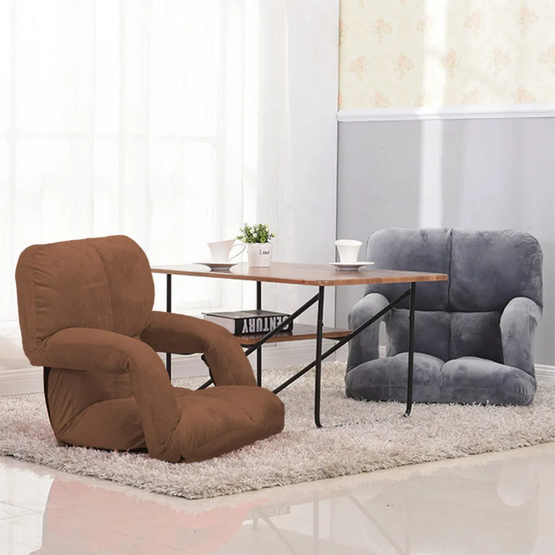 SOGA Foldable Lounge Cushion Adjustable Floor Lazy Recliner Chair with Armrest Coffee - Kid