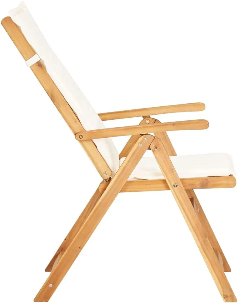 Solid Acacia Wood Reclining Patio Chairs 2-Piece Set with Adjustable Backrest and Cream Cushions, Foldable Outdoor Furniture for Poolside Backyard Beach Camping
