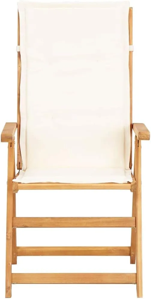 Solid Acacia Wood Reclining Patio Chairs 2-Piece Set with Adjustable Backrest and Cream Cushions, Foldable Outdoor Furniture for Poolside Backyard Beach Camping