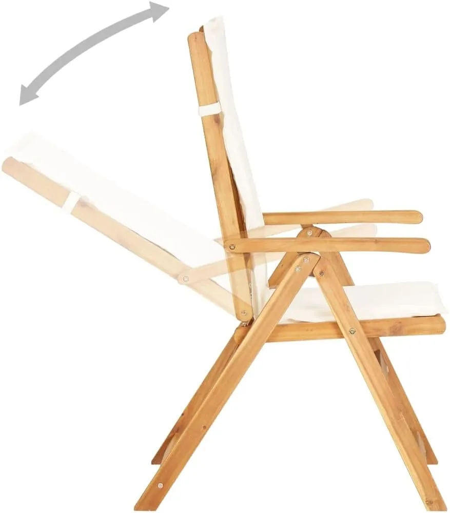 Solid Acacia Wood Reclining Patio Chairs 2-Piece Set with Adjustable Backrest and Cream Cushions, Foldable Outdoor Furniture for Poolside Backyard Beach Camping
